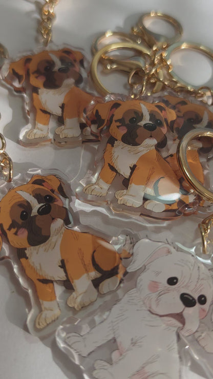 Pet Keychain 038 - White - Boxer