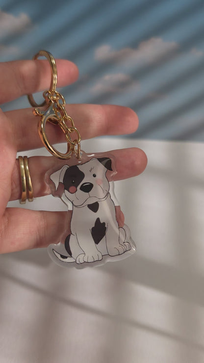 Pet Keychain 004 - Black and White - Staffordshire Bull Terrier