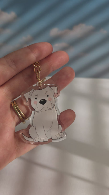 Pet Keychain 003 - White - Staffordshire Bull Terrier
