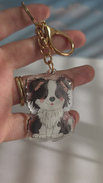 Pet Keychain 043 - Black and White - Border Collie