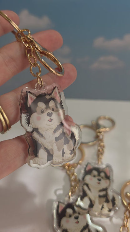 Pet Keychain 076 - Black and White - Huski