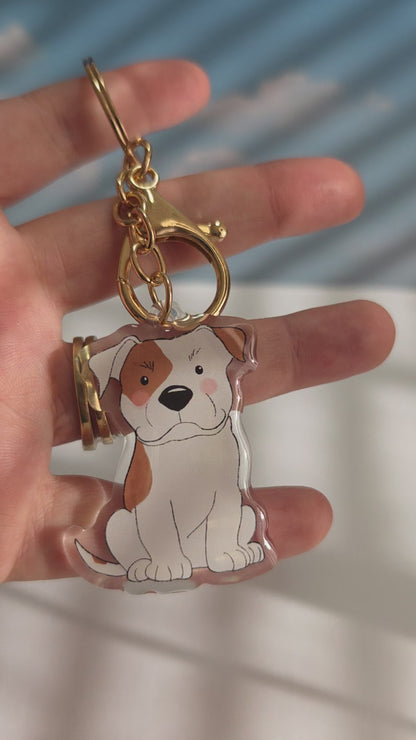 Pet Keychain 008 - White and Tan - Staffordshire Bull Terrier