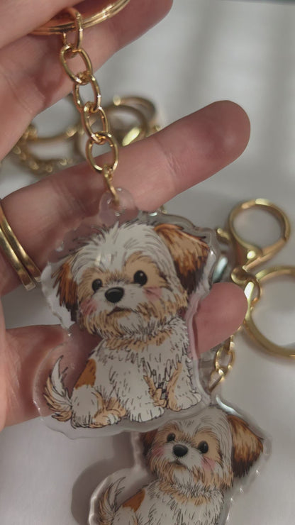 Pet Keychain 059 - White - Shih Tzu