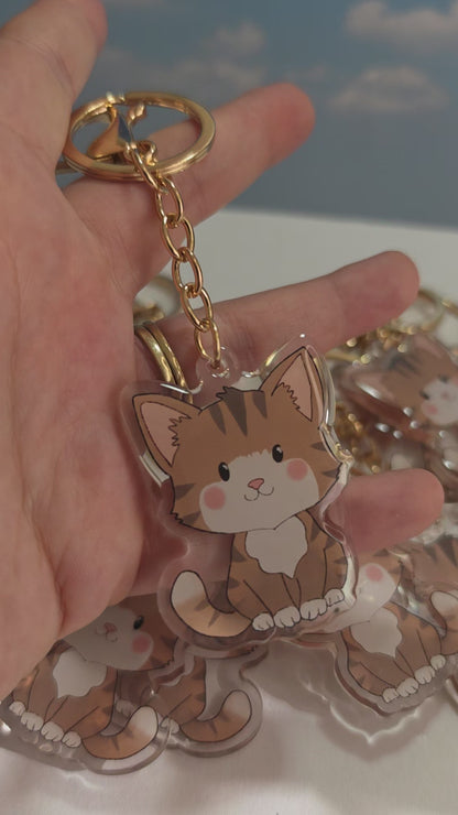 Pet Keychain 086 - Brown and White - Cat