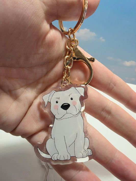 Pet Keychain 003 - White - Staffordshire Bull Terrier