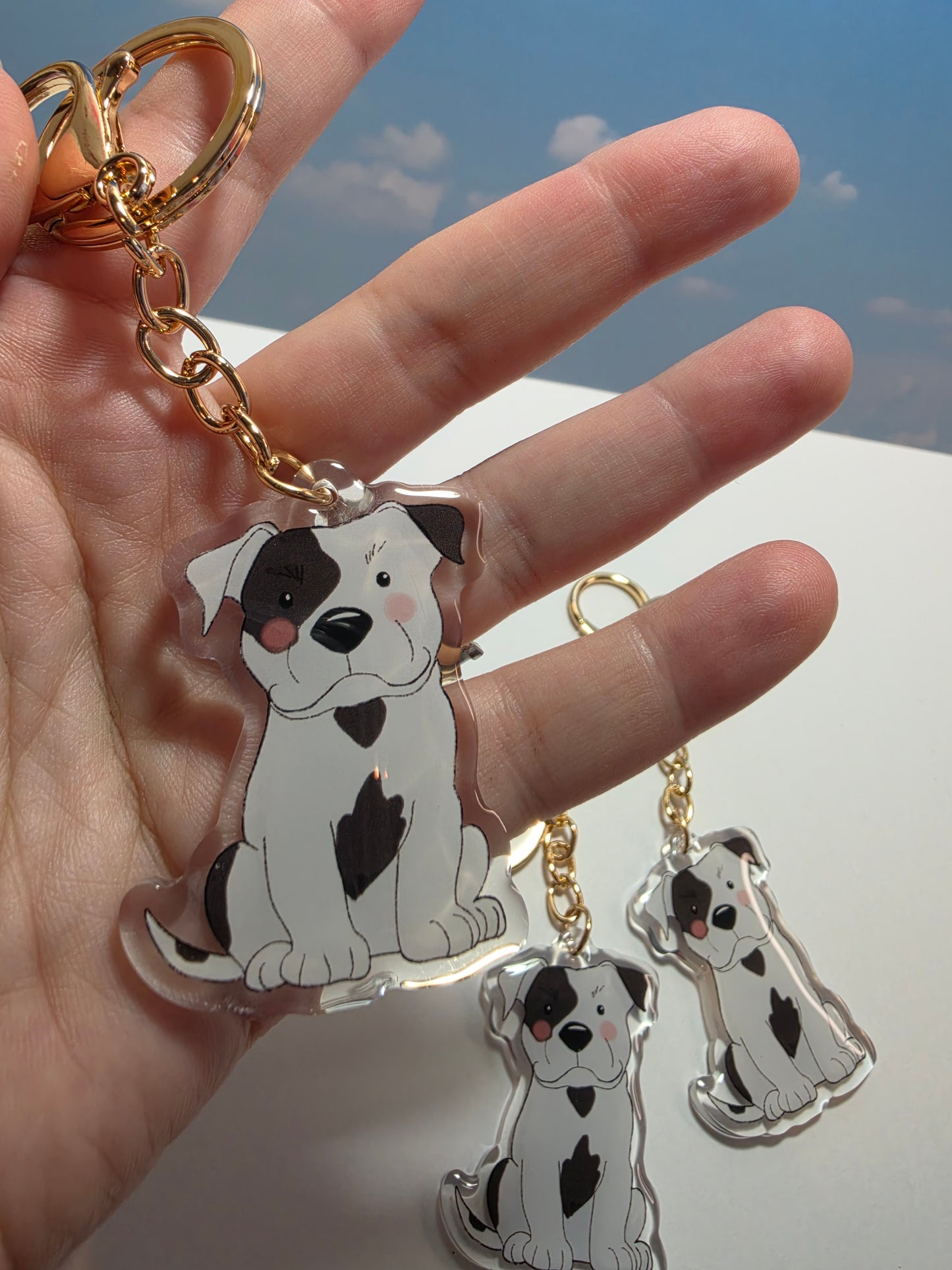 Pet Keychain 004 - Black and White - Staffordshire Bull Terrier