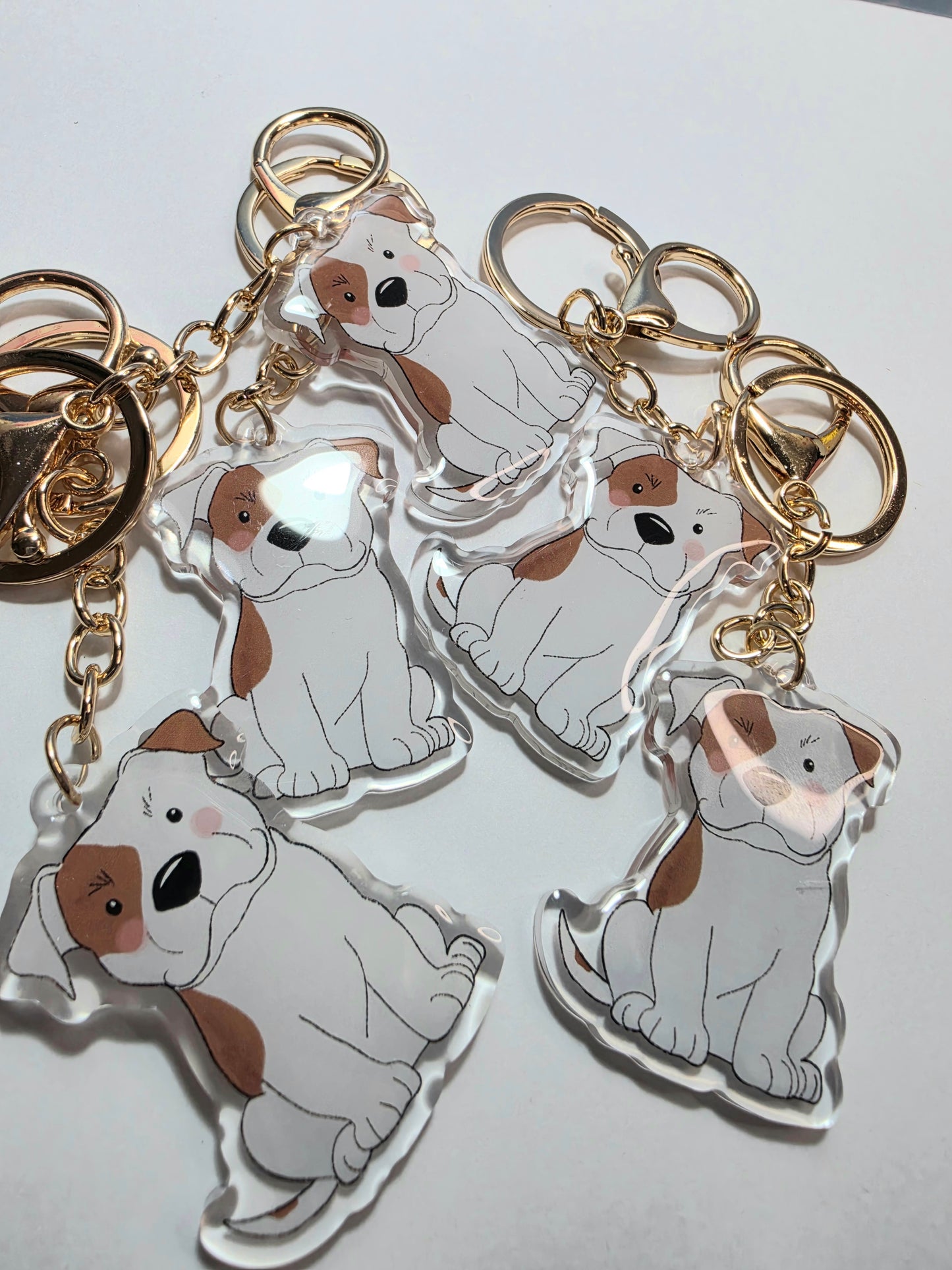 Pet Keychain 008 - White and Tan - Staffordshire Bull Terrier