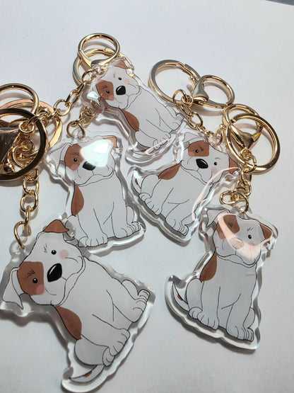 Pet Keychain 008 - White and Tan - Staffordshire Bull Terrier