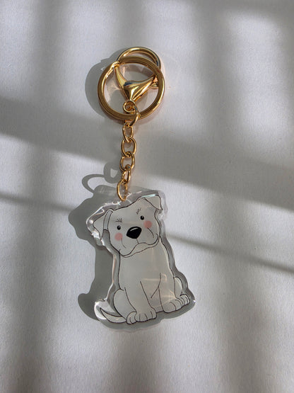 Pet Keychain 003 - White - Staffordshire Bull Terrier