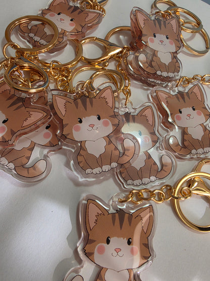 Pet Keychain 086 - Brown and White - Cat