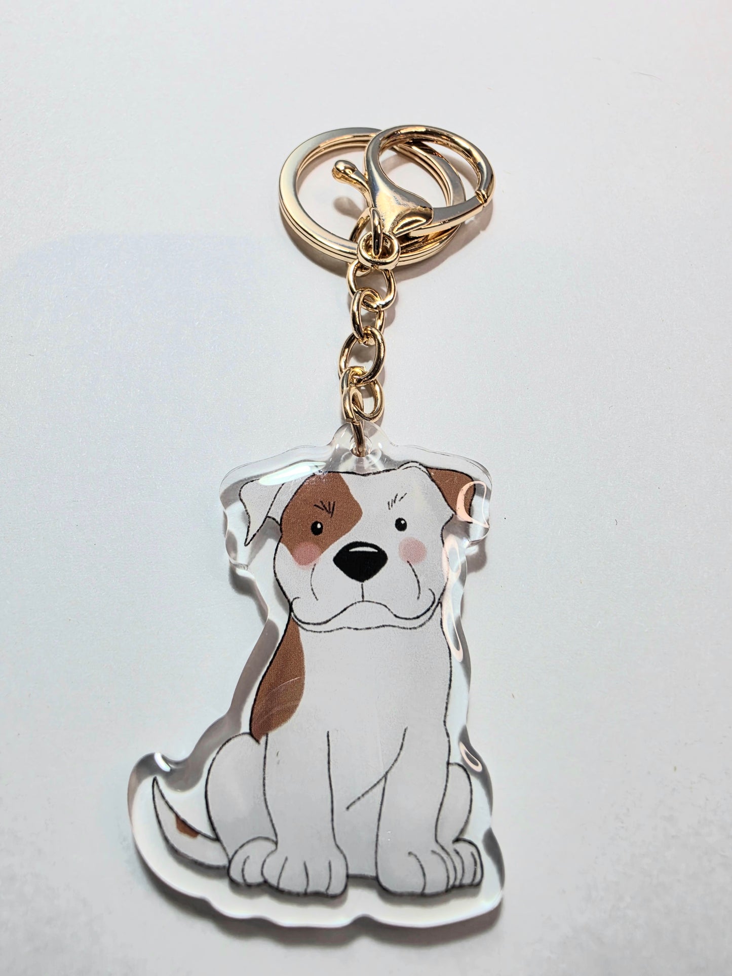 Pet Keychain 008 - White and Tan - Staffordshire Bull Terrier