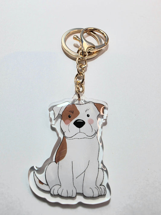 Pet Keychain 008 - White and Tan - Staffordshire Bull Terrier