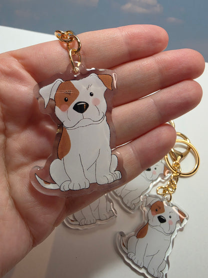 Pet Keychain 008 - White and Tan - Staffordshire Bull Terrier