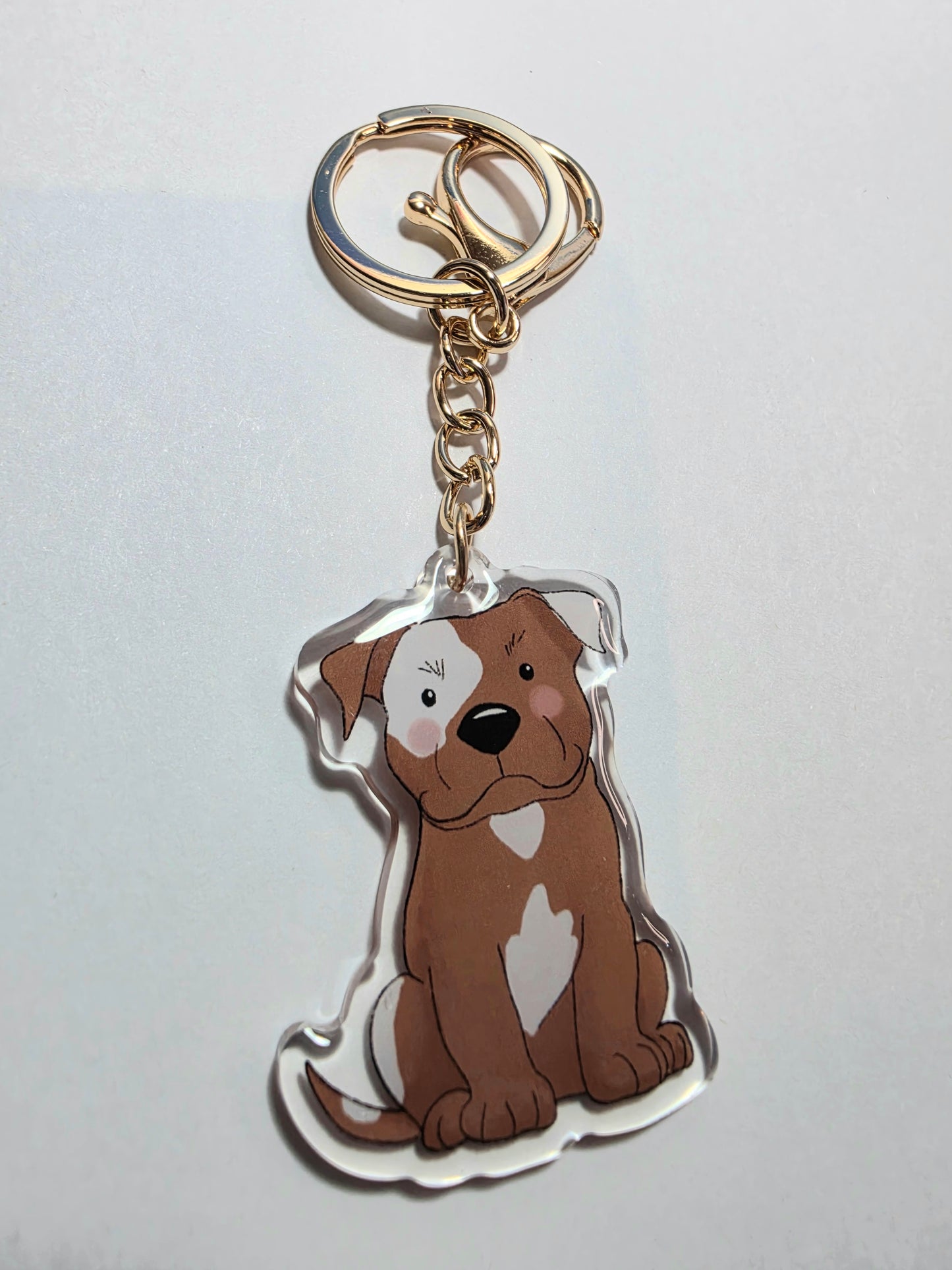 Pet Keychain 005 - Tan and White - Staffordshire Bull Terrier