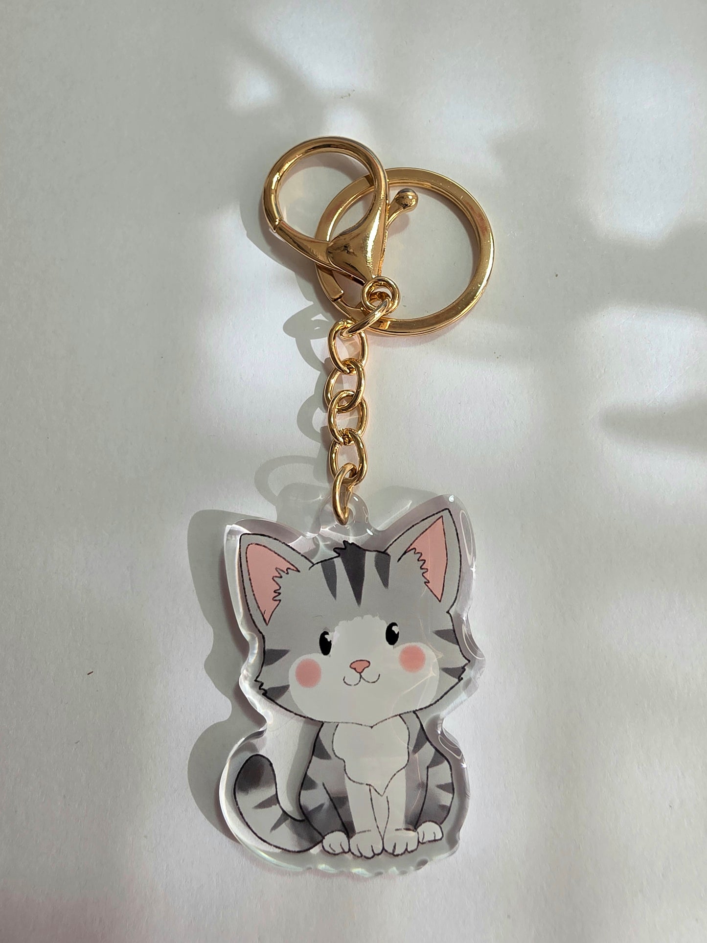 Pet Keychain 082 - Grey and White - Cat