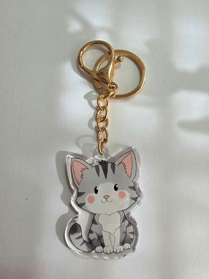 Pet Keychain 082 - Grey and White - Cat