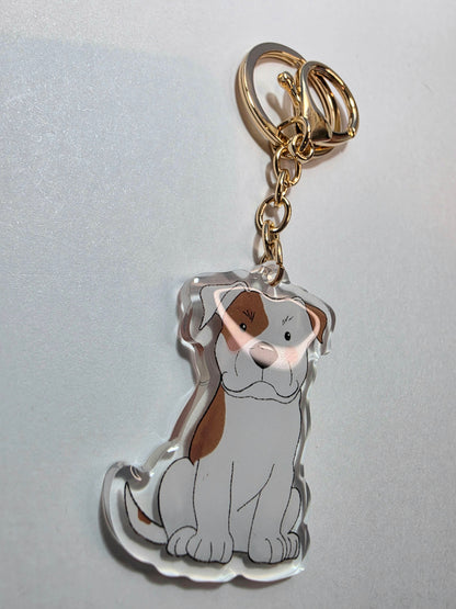 Pet Keychain 008 - White and Tan - Staffordshire Bull Terrier