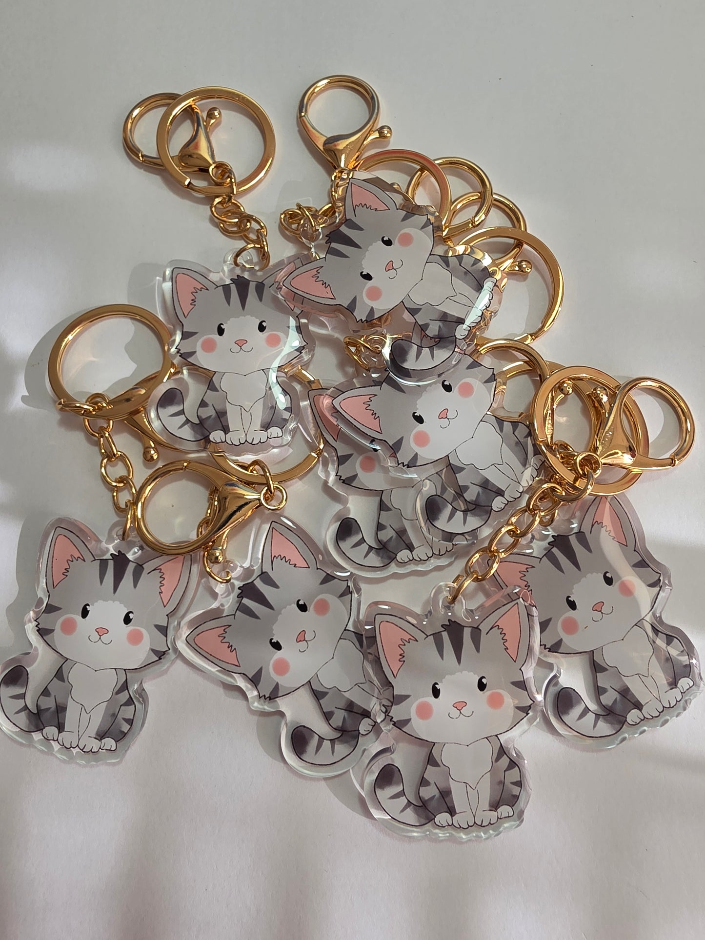 Pet Keychain 082 - Grey and White - Cat