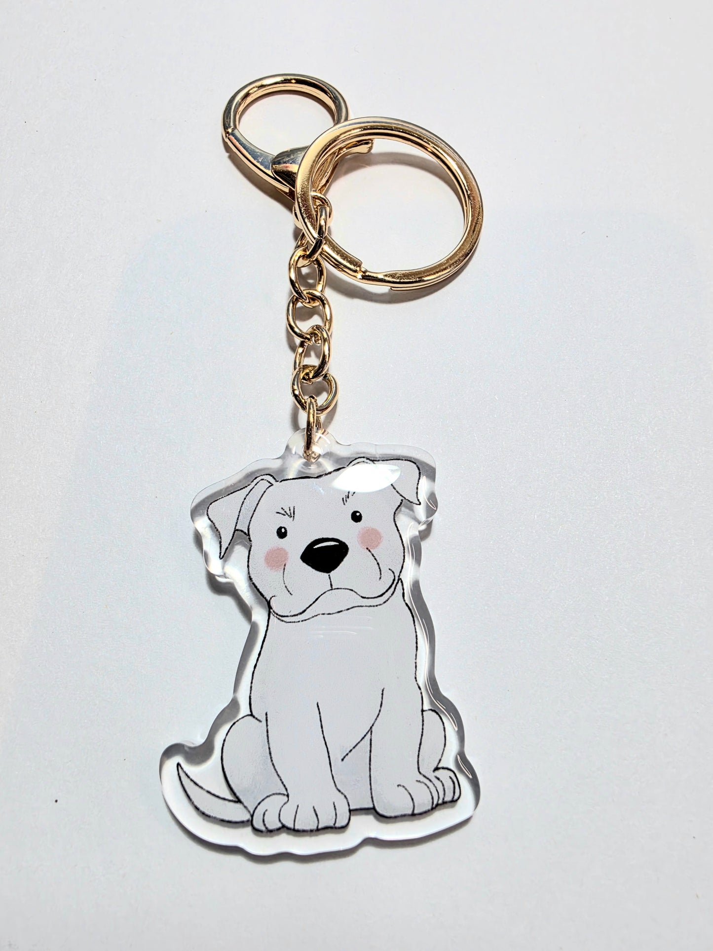 Pet Keychain 003 - White - Staffordshire Bull Terrier