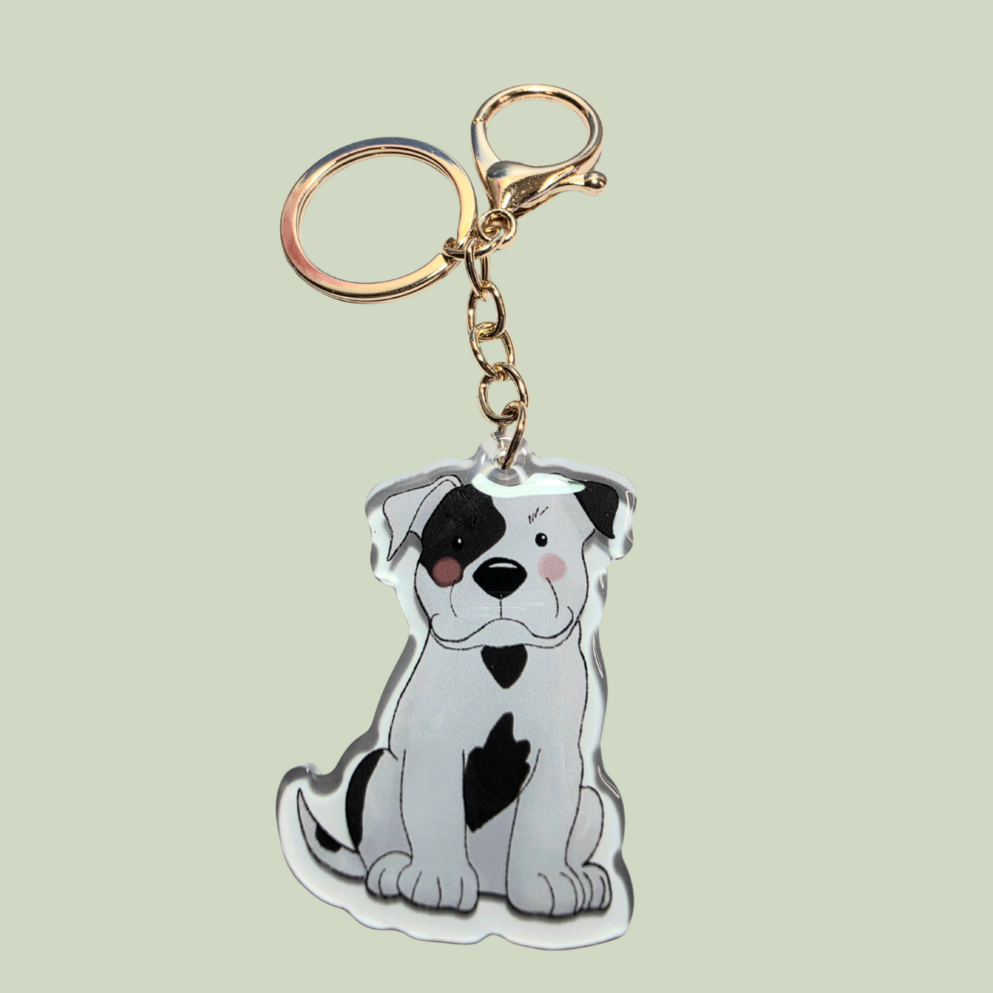 Pet Keychain 004 - Black and White - Staffordshire Bull Terrier