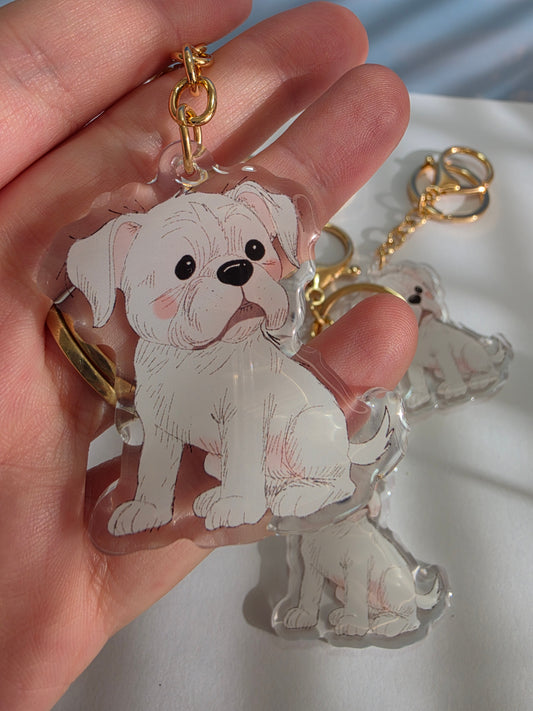 Pet Keychain 038 - White - Boxer