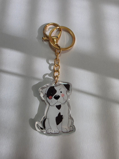 Pet Keychain 004 - Black and White - Staffordshire Bull Terrier