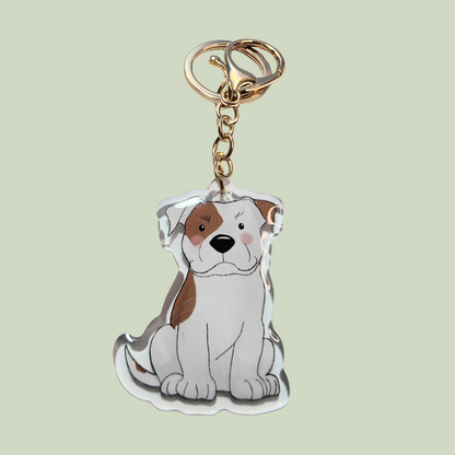 Pet Keychain 008 - White and Tan - Staffordshire Bull Terrier