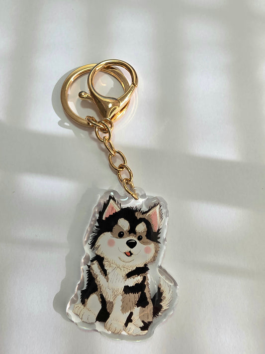 Pet Keychain 076 - Black and White - Huski