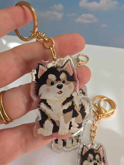Pet Keychain 076 - Black and White - Huski