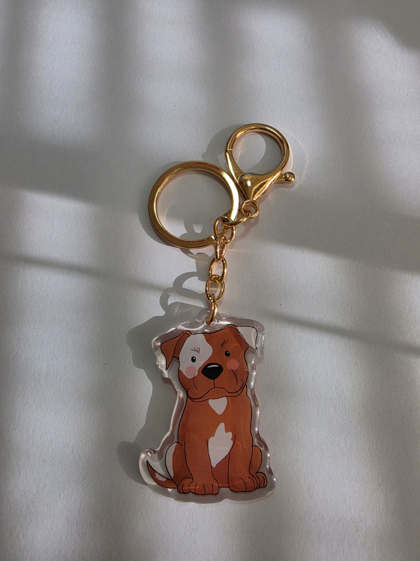 Pet Keychain 005 - Tan and White - Staffordshire Bull Terrier