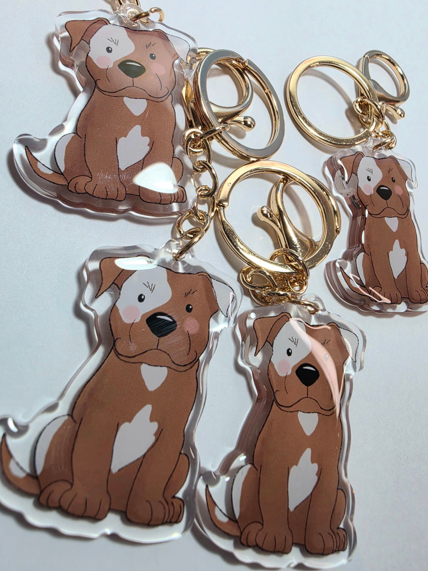 Pet Keychain 005 - Tan and White - Staffordshire Bull Terrier