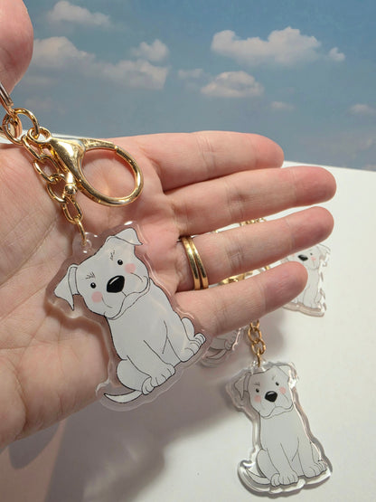 Pet Keychain 003 - White - Staffordshire Bull Terrier