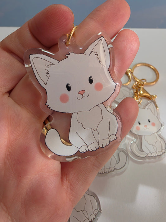 Pet Keychain 078 - White - Cat