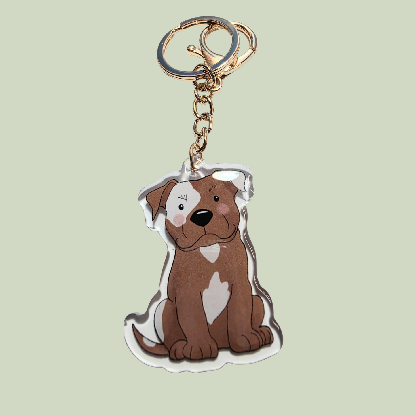 Pet Keychain 005 - Tan and White - Staffordshire Bull Terrier