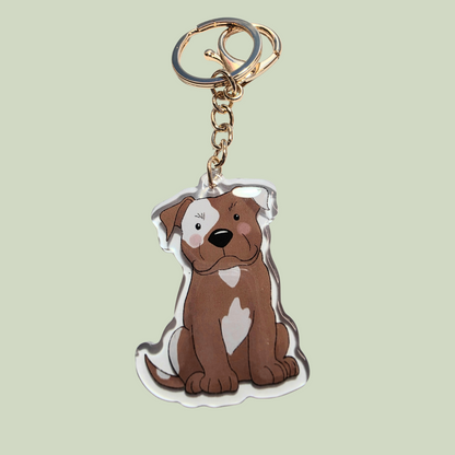 Pet Keychain 005 - Tan and White - Staffordshire Bull Terrier
