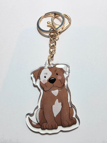 Pet Keychain 005 - Tan and White - Staffordshire Bull Terrier