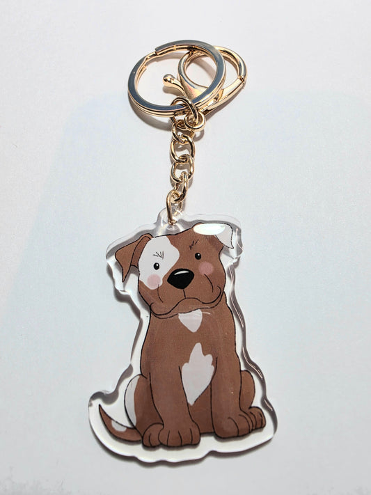 Pet Keychain 005 - Tan and White - Staffordshire Bull Terrier