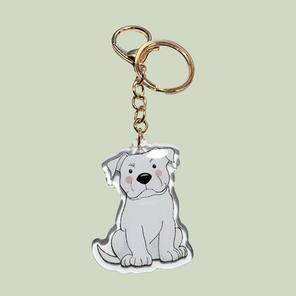 Pet Keychain 003 - White - Staffordshire Bull Terrier