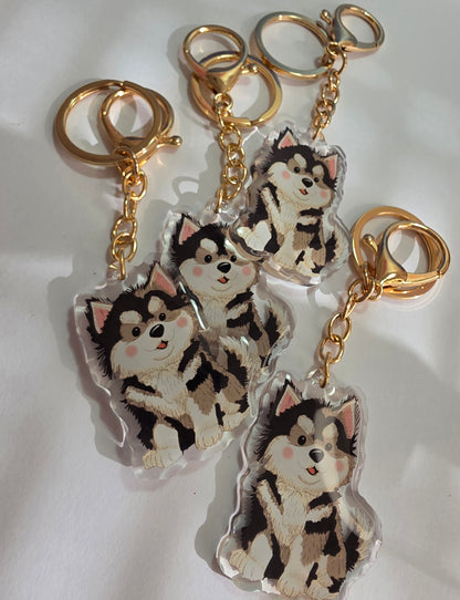 Pet Keychain 076 - Black and White - Huski