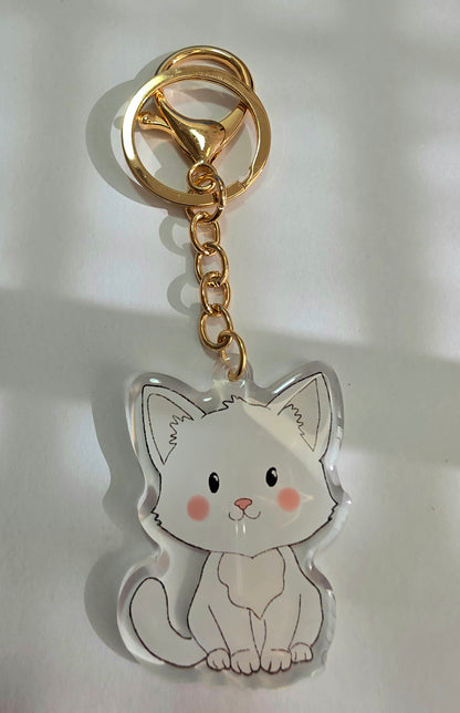 Pet Keychain 078 - White - Cat