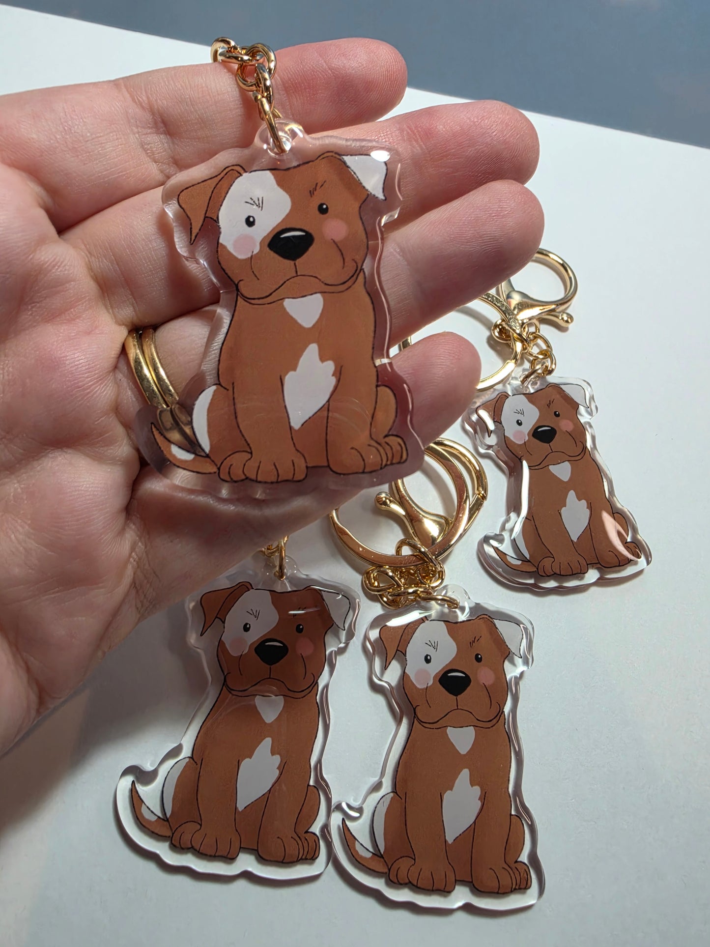 Pet Keychain 005 - Tan and White - Staffordshire Bull Terrier
