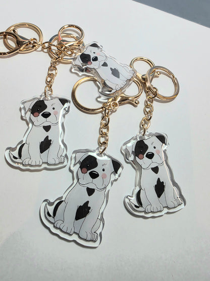 Pet Keychain 004 - Black and White - Staffordshire Bull Terrier