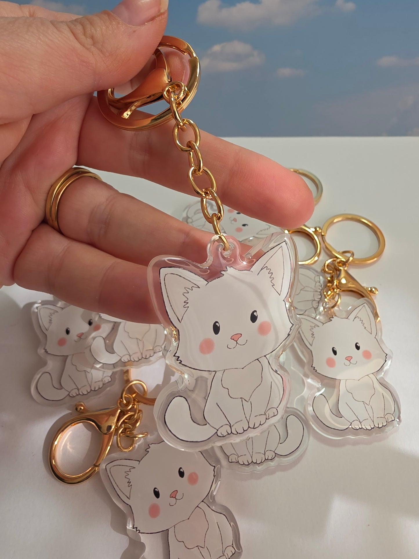 Pet Keychain 078 - White - Cat