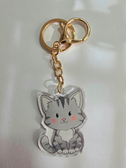 Pet Keychain 081 - Grey - Cat