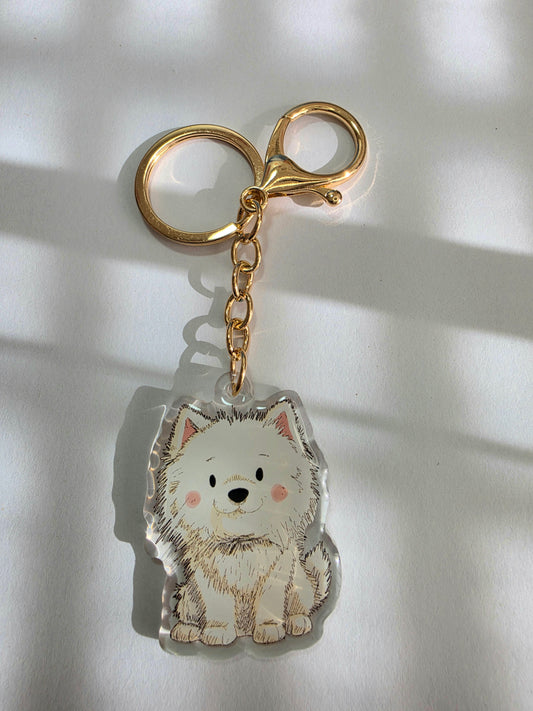 Pet Keychain 056 - White - Pomeranian