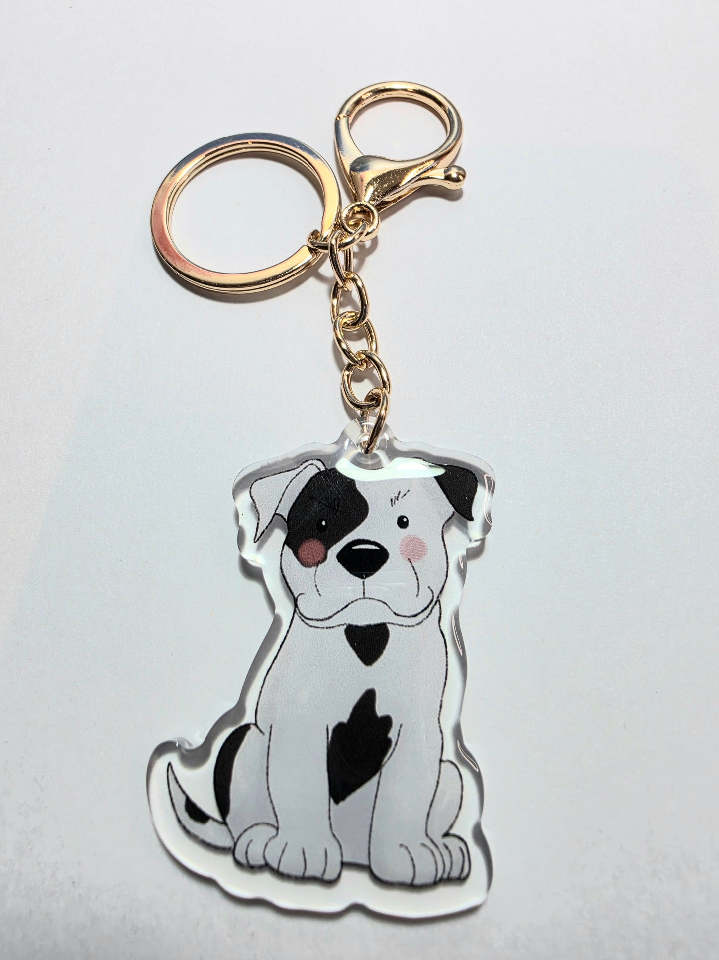 Pet Keychain 004 - Black and White - Staffordshire Bull Terrier