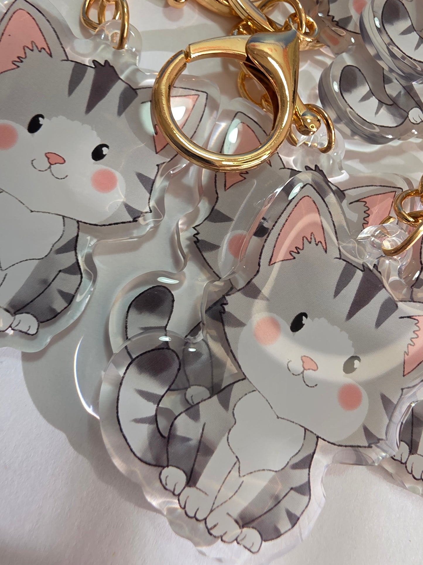 Pet Keychain 082 - Grey and White - Cat