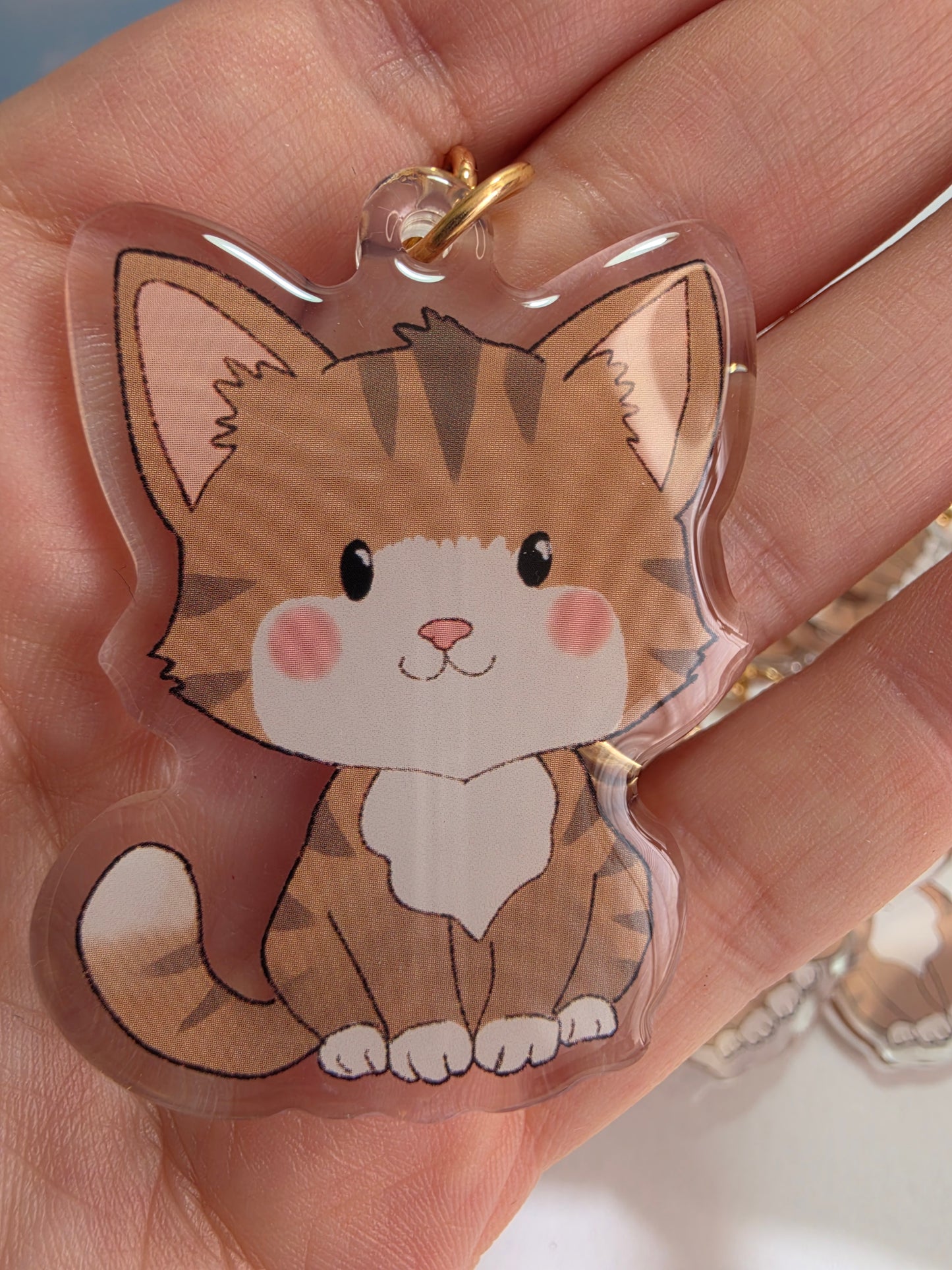 Pet Keychain 086 - Brown and White - Cat