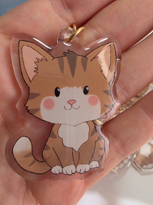 Pet Keychain 086 - Brown and White - Cat
