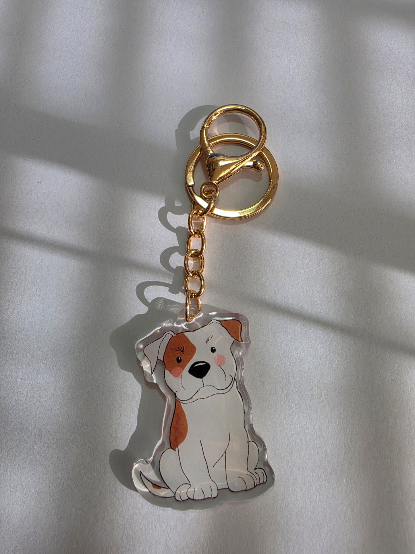 Pet Keychain 008 - White and Tan - Staffordshire Bull Terrier